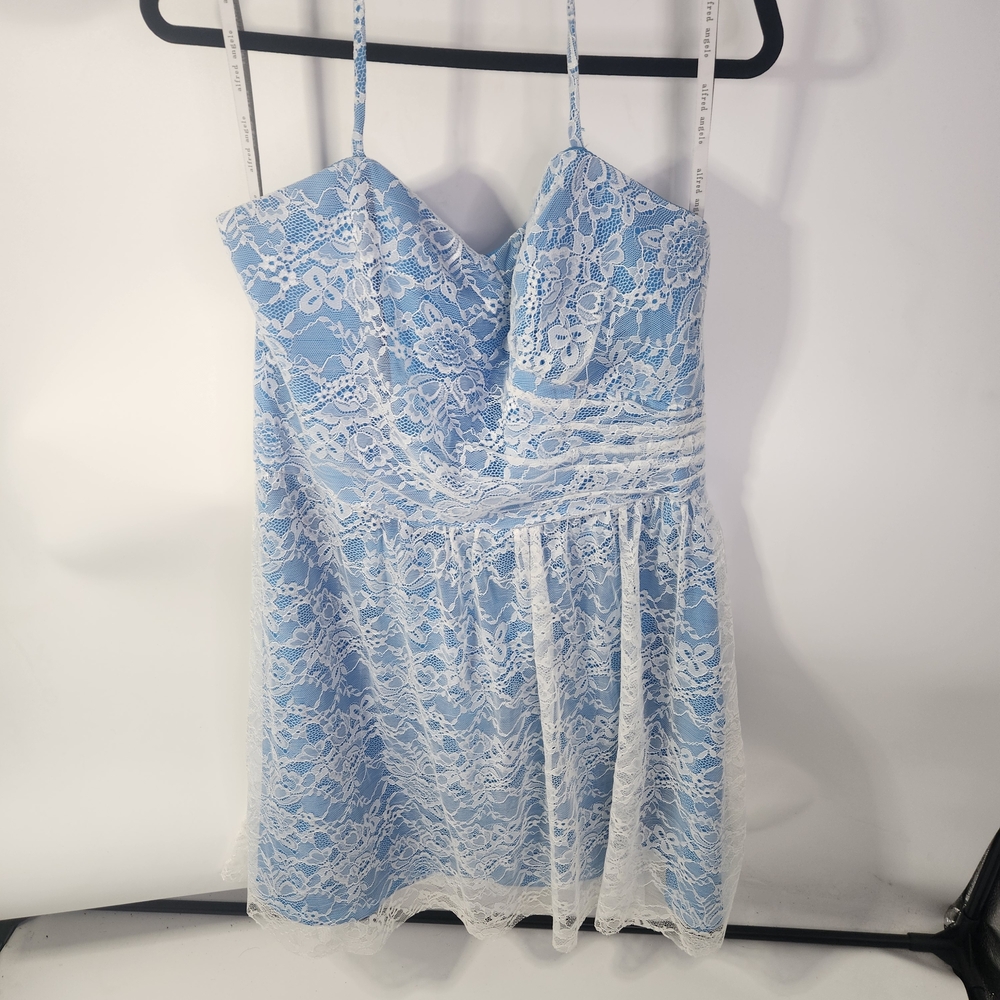 Alfred Angelo Sky Blue and White Lace Dress Size 16